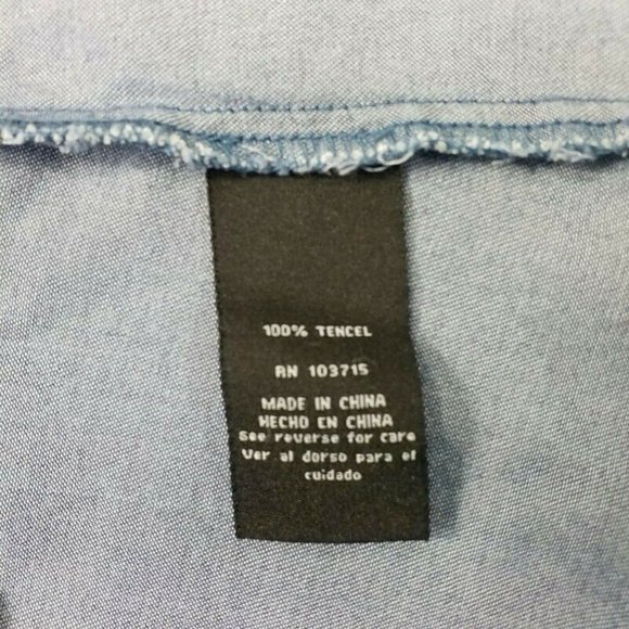 Zac And Rachel Blue Tencel Chambray 3/4 Ruffled Bell Sleeve Blouse Womens Large - Picture 9 of 11